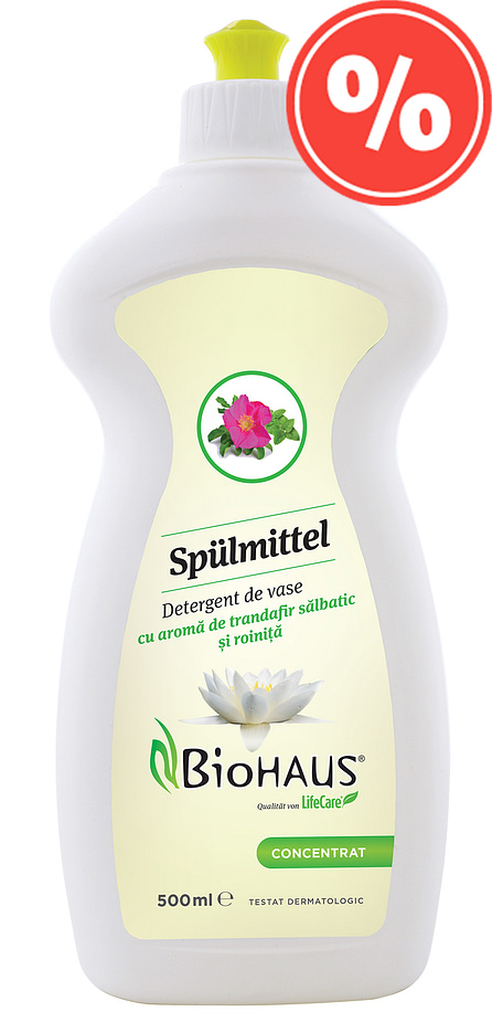 Detergent pentru vase, cu aroma de trandafir salbatic si roinita BioHAUS